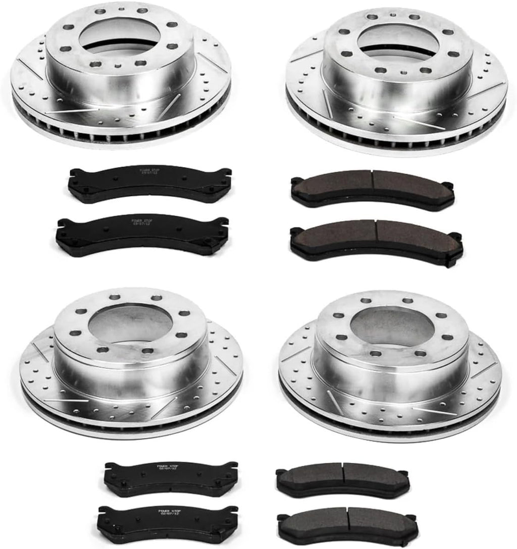 PowerStop Front and Rear Brake Kit for Silverado 2500 HD 2001-10 |Silverado 2500 HD Classic 2007 - Drilled and Slotted Disc Rotors with Carbon-Fiber Ceramic Brake Pads Replacement, K2073