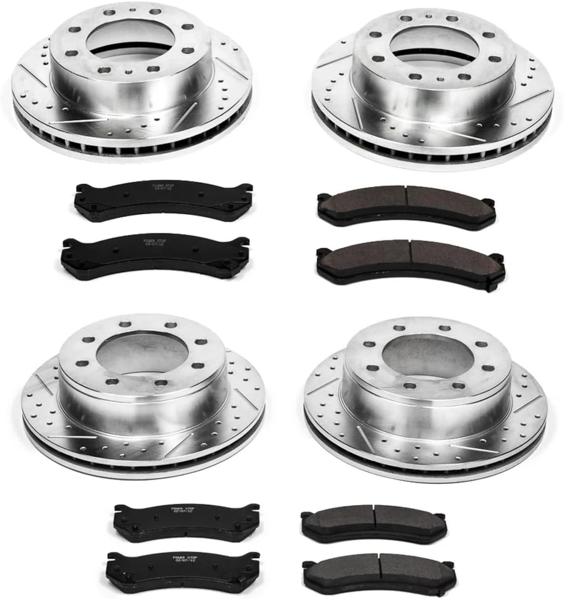 PowerStop Front and Rear Brake Kit for Silverado 2500 HD 2001-10 |Silverado 2500 HD Classic 2007 - Drilled and Slotted Disc Rotors with Carbon-Fiber Ceramic Brake Pads Replacement, K2073
