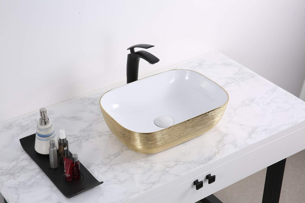 Ruvati 20 x 16 inch Bathroom Vessel Sink Gold Decorative Art Above Vanity Counter Black Ceramic Vessel Sink- RVB2016WG | Rectangle Sink, Small Vessel Sinks, Bathroom Sink Countertop