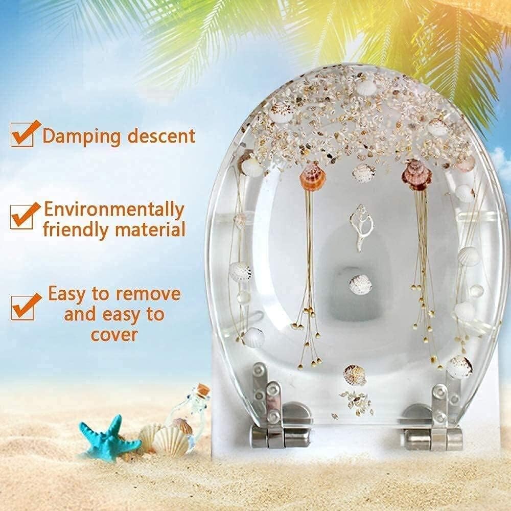 Toilet Seat Soft Closing Toilet Seat with Buffer Wc Toilet Seat Toilet Lid Cover for Family Bathroom (Gold) (Silver)