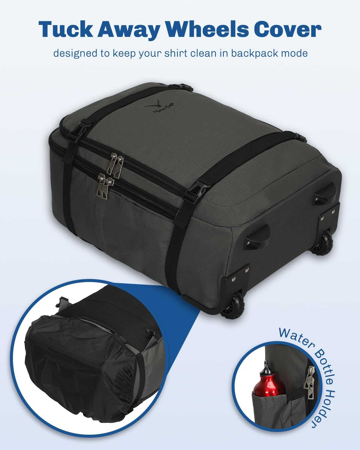 Hynes Eagle Rolling Backpack 42L Backpack with Wheels Airline Approved Carry on Luggage Laptop Travel Suitcase Bag for Women Men Dark Grey