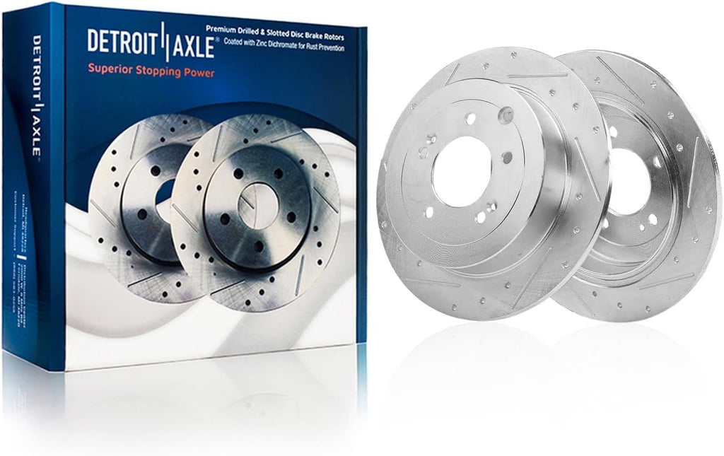 Detroit Axle - 10pc Brake Kit for 2017 2018 2019 2020 2021 2022 Kia Sportage, Drilled and Slotted Disc Brake Rotors Ceramic Brakes Pads Replacement : 12.60' inch Front and 11.89' inch Rear Rotor