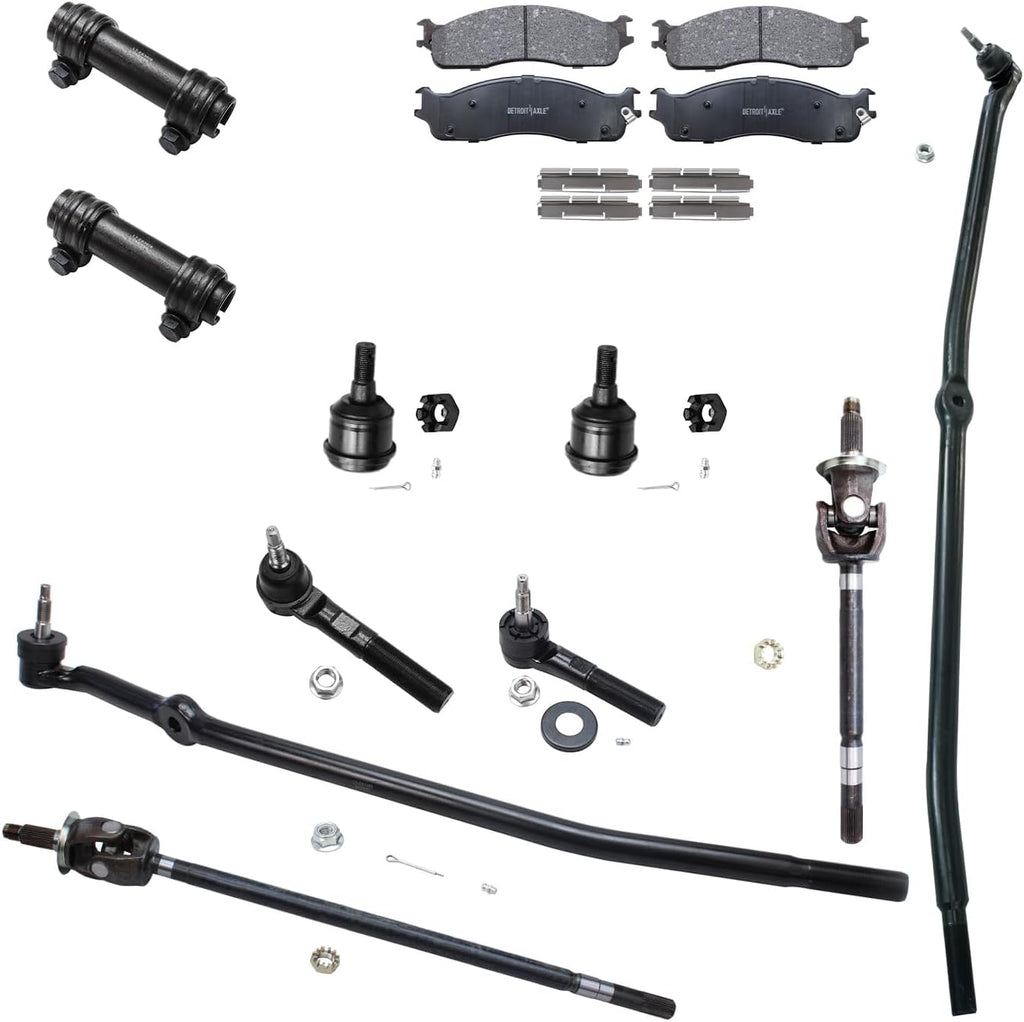 Detroit Axle - 4WD 18pc Front Brake Kit for 2006-2008 Dodge Ram 2500 3500, Brake Rotors Brakes Pads Wheel Bearing Hubs U-Joint Axles Tie Rods Ball Joints Adjusting Sleeves 2007 Replacement