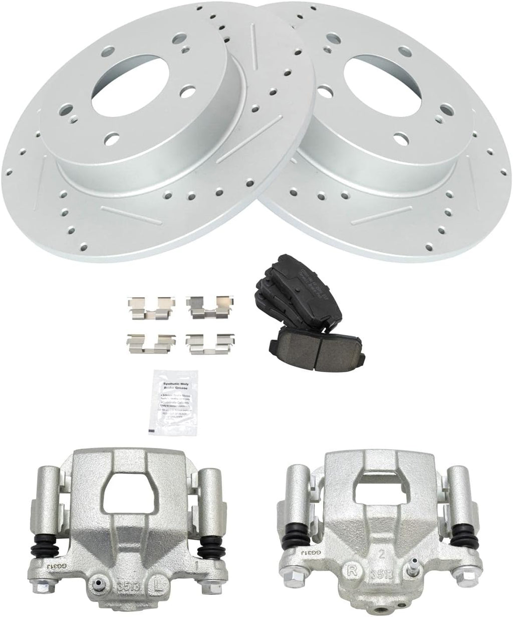 TRQ Performance Rear Brake Pad and Rotor Set Ceramic Solid Rotors Calipers Compatible with 2003 Nissan Maxima