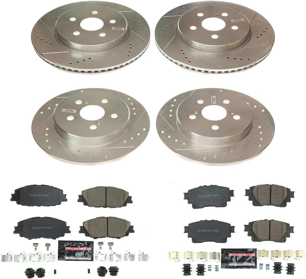 PowerStop Front and Rear Brake Kit for Toyota Corolla 2019-24 - Drilled and Slotted Disc Rotors with Carbon-Fiber Ceramic Brake Pads Replacement, K8362