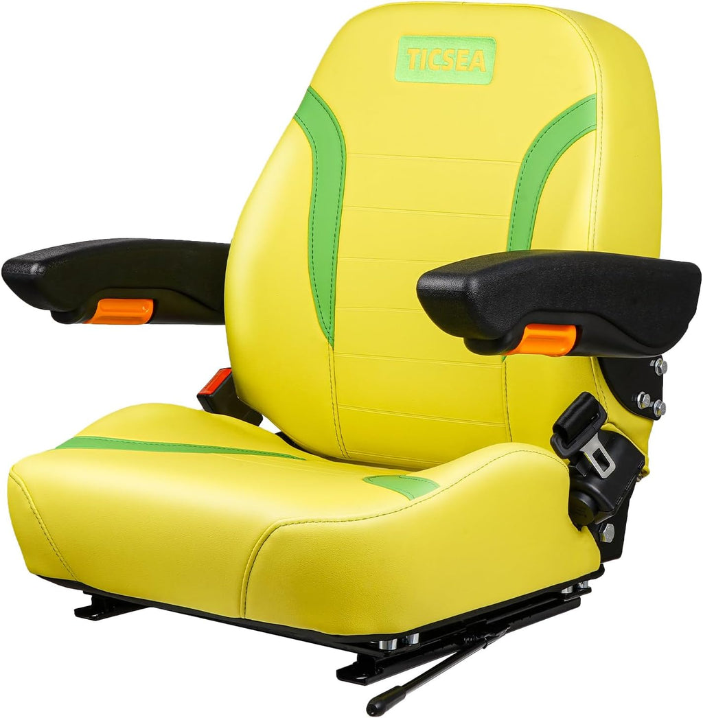 Universal Tractor Seat, Zero Turn Mower Seat with Adjustable Safety Belt Armrest Backrest Micro Switch for John Deere ZTR Forklift Skid Steer Loader Telehandler Dozer Excavator