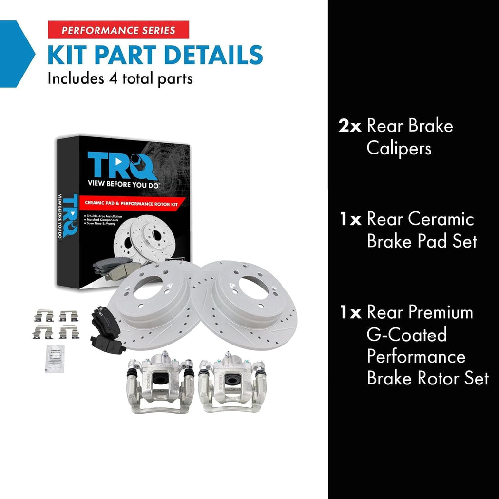 TRQ Performance Rear Brake Pad and Rotor Set Ceramic Solid Rotors Calipers Compatible with 2011-2014 Hyundai Sonata 2011-2015 Kia Optima