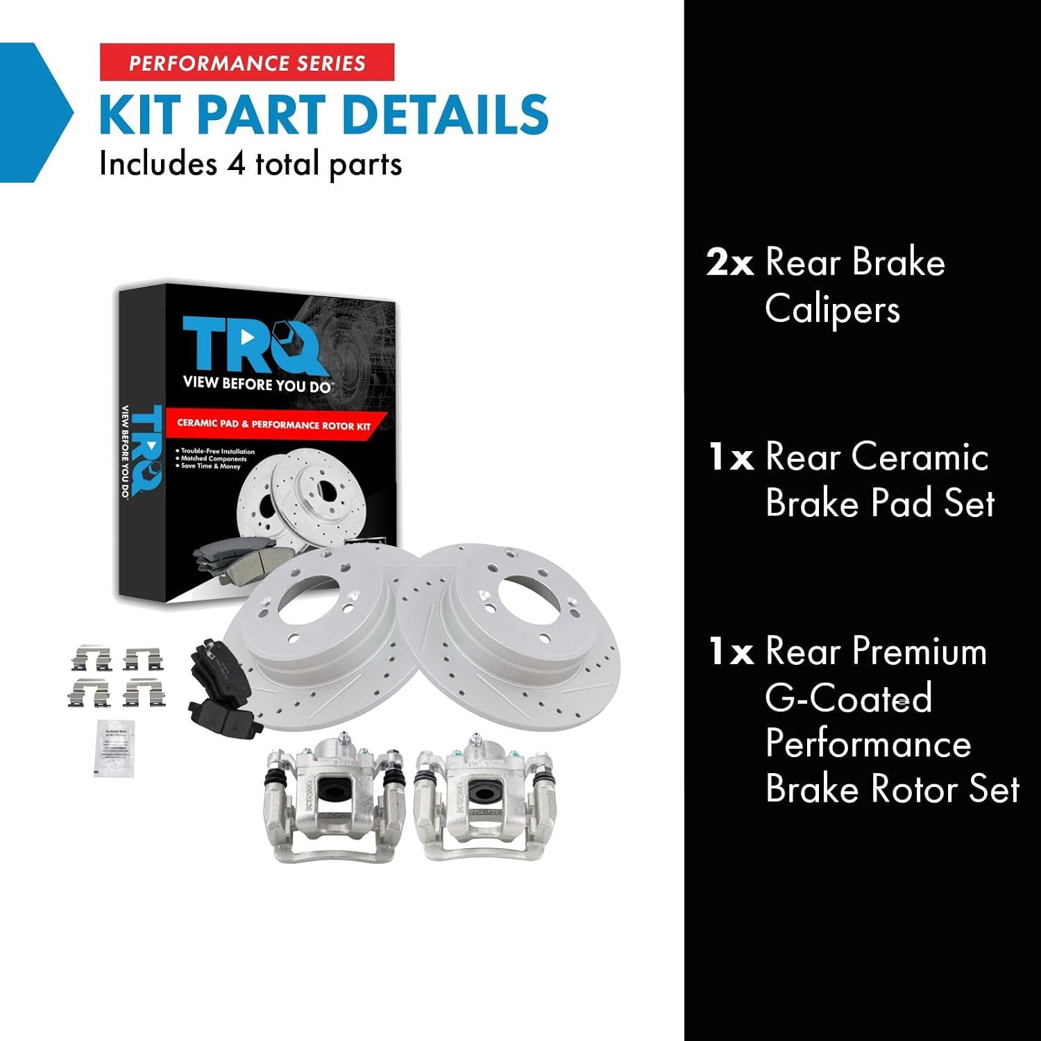 TRQ Performance Rear Brake Pad and Rotor Set Ceramic Solid Rotors Calipers Compatible with 2011-2014 Hyundai Sonata 2011-2015 Kia Optima
