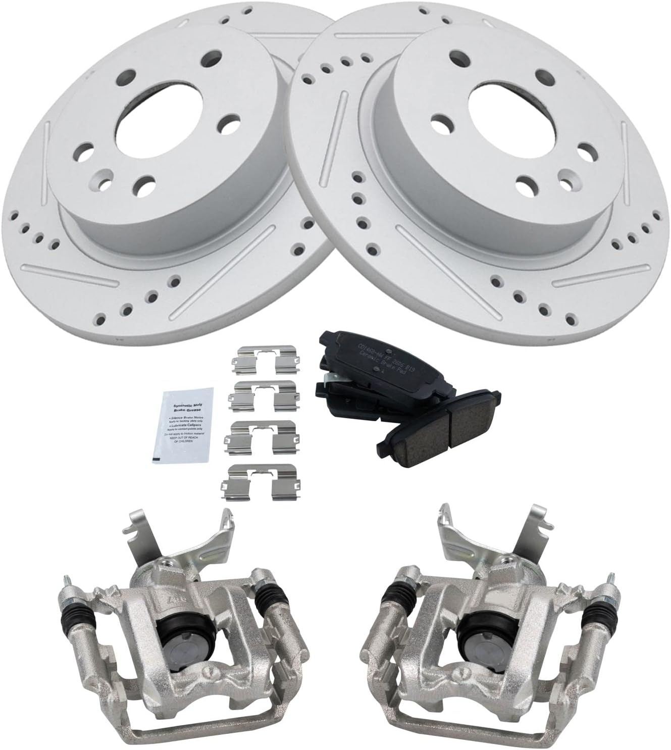 TRQ Performance Rear Brake Pad and Rotor Set Ceramic Solid Coated Rotors Calipers Compatible with 2013-2017 Buick Encore 2013-2016 Chevrolet Sonic 2015-2017 Trax