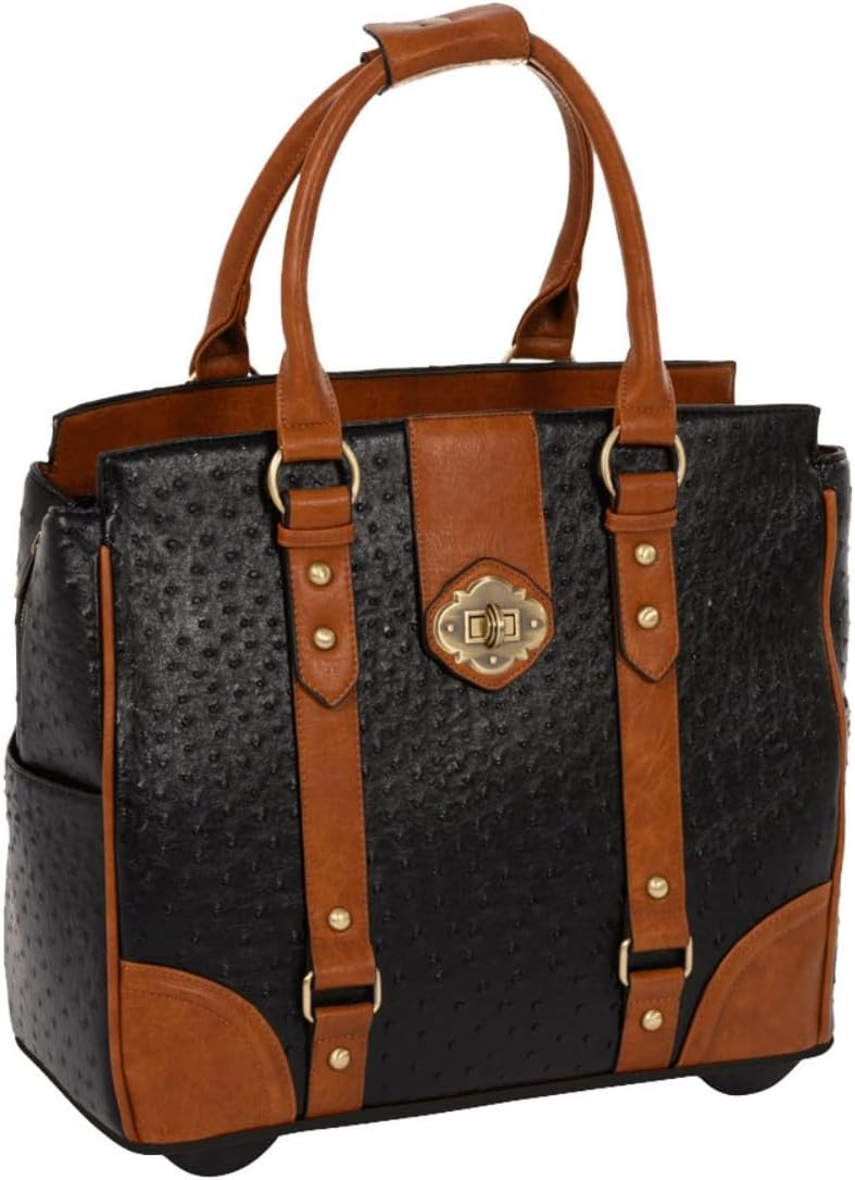 JKM & Company Rolling Laptop Bag for Women | Designer Wheeled Briefcase | Fits 13-17' Laptops | Office Travel Computer Case (Ostrich)
