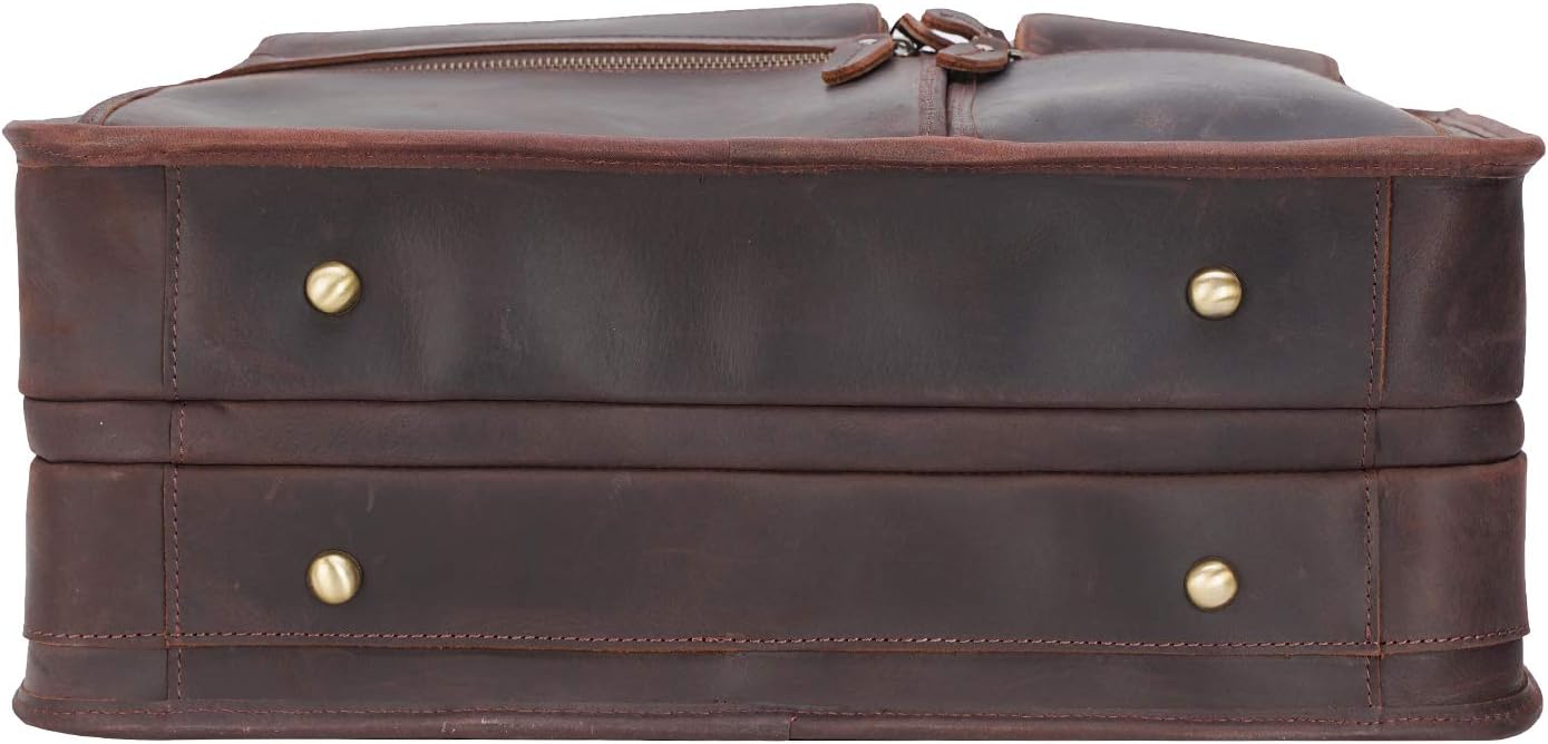 Men's Full Grain Leather Briefcase Large 17 Inch Business Travel Laptop Messenger Bag Tote with YKK Metal Zippers