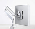 Humanscale M2 M2CW1S Adjustable Articulating Computer Monitor Arm - Two Piece Clamp On Mount with Base - Polished Aluminum with White Trim