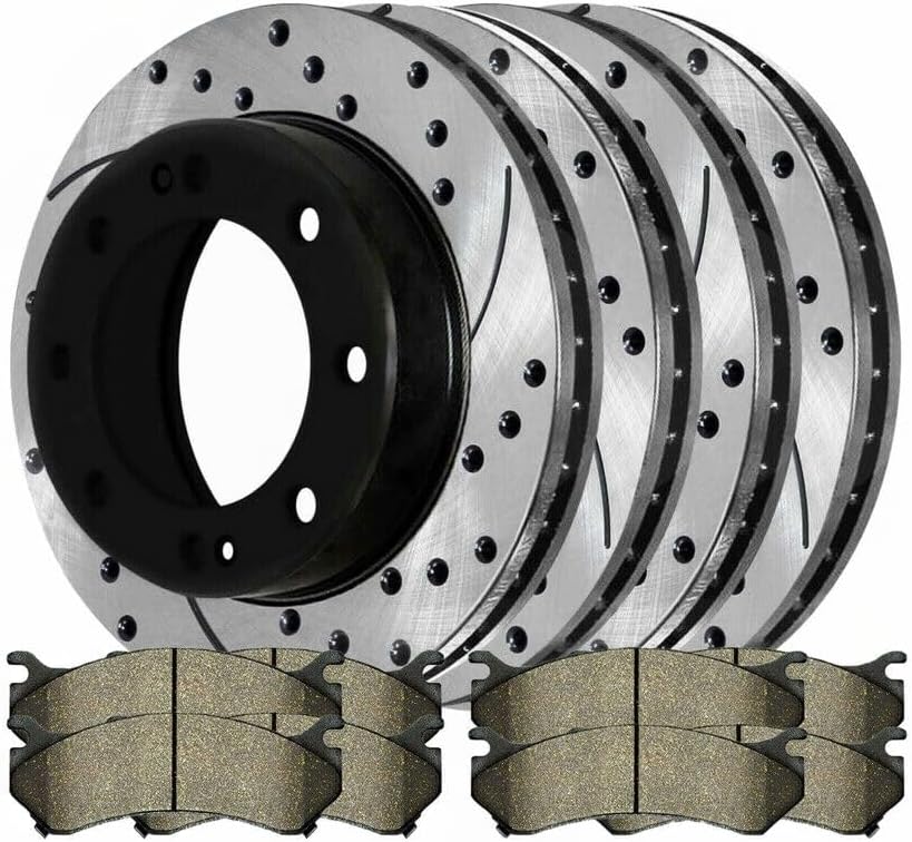 8pcs Ceramic Brake Pad Sets 4pcs Drilled and Slotted Rotors Kit Front Rear Side Black Drilled and Slotted for Chevy for Silverado 2500HD 2001-2006,for GMC for Sierra 2500HD 2001-2006