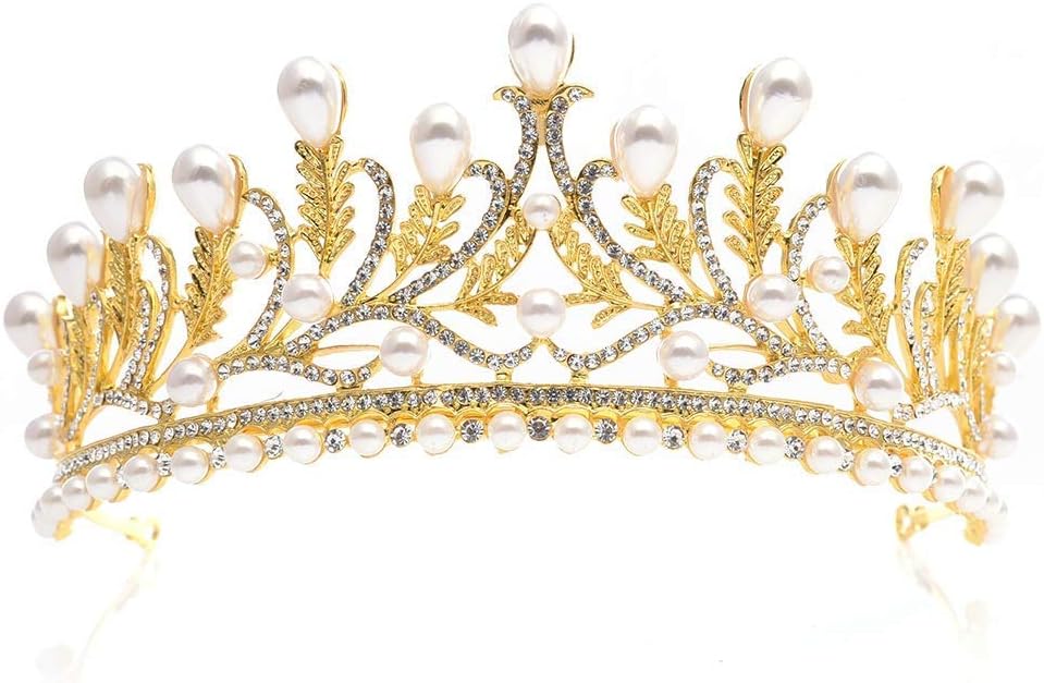 Elegant Women Bridal Crown Bridal Tiara Jewelry Bride Crown Wedding Prom Leaves Rhinestone Pearl Hair cessories for Wedding Hair Jewelry (Color : Gold) Colour:Silver (Color : Silver) (Gold )