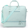Nobl Travel Weekender Bag for Women & Men, Large Duffel Carry-On Tote with Trolley Sleeve, Separate Shoe Compartment & Laptop Pocket, Leather Overnight Bag for Airplane, Gym, Road Trips - Powder Blue