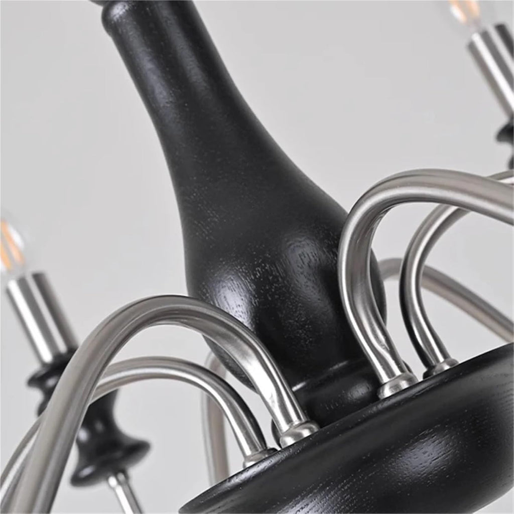 Retro Style E14 Bulb Chandelier Gold Silver Black Metal Dark Wood for Parlor Restaurant Bedroom Lighting,Dining Light Fixtures
