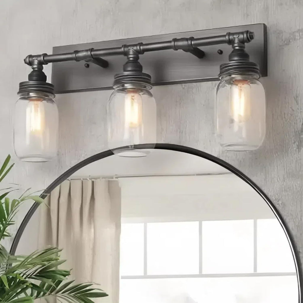 LNC 24'' Large Bathroom Light Fixtures, Industrial 3 Mason Jar Vanity Light with Antique-Silver Brushed Finish