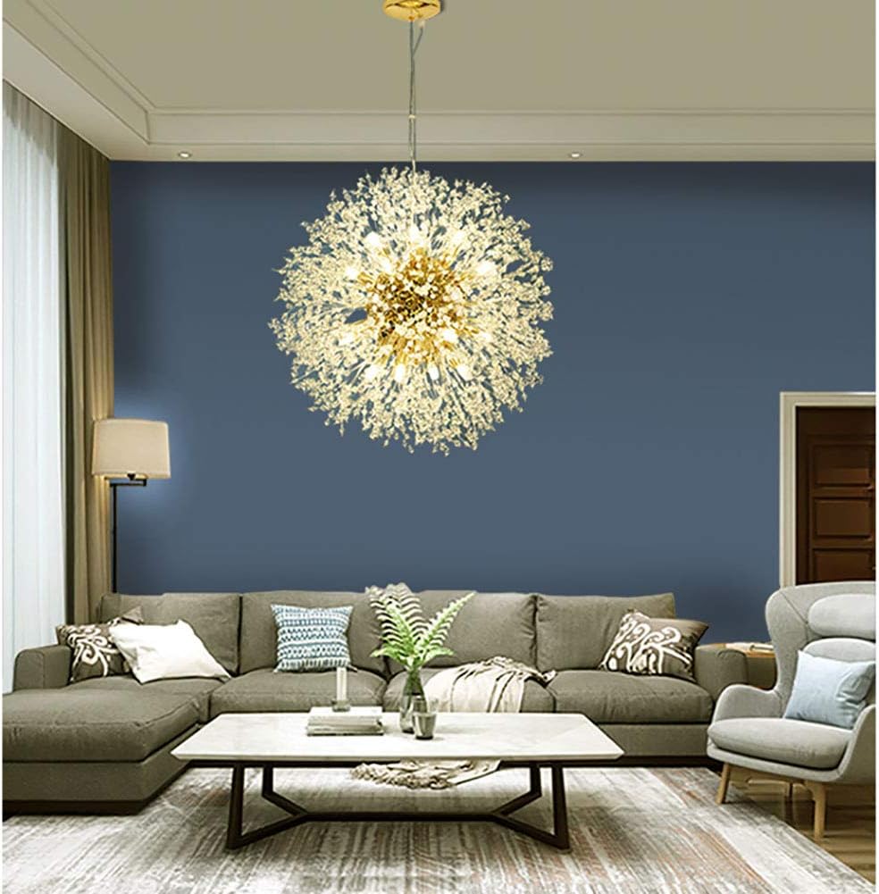 Luxurious Chandelier, Chrome Gold Silver Crystal Sputnik Chandelier V-intage Modern Firework Pendant Light Compatible with Living Room Dining Room Bathroom Foyer Restaurant Entryway