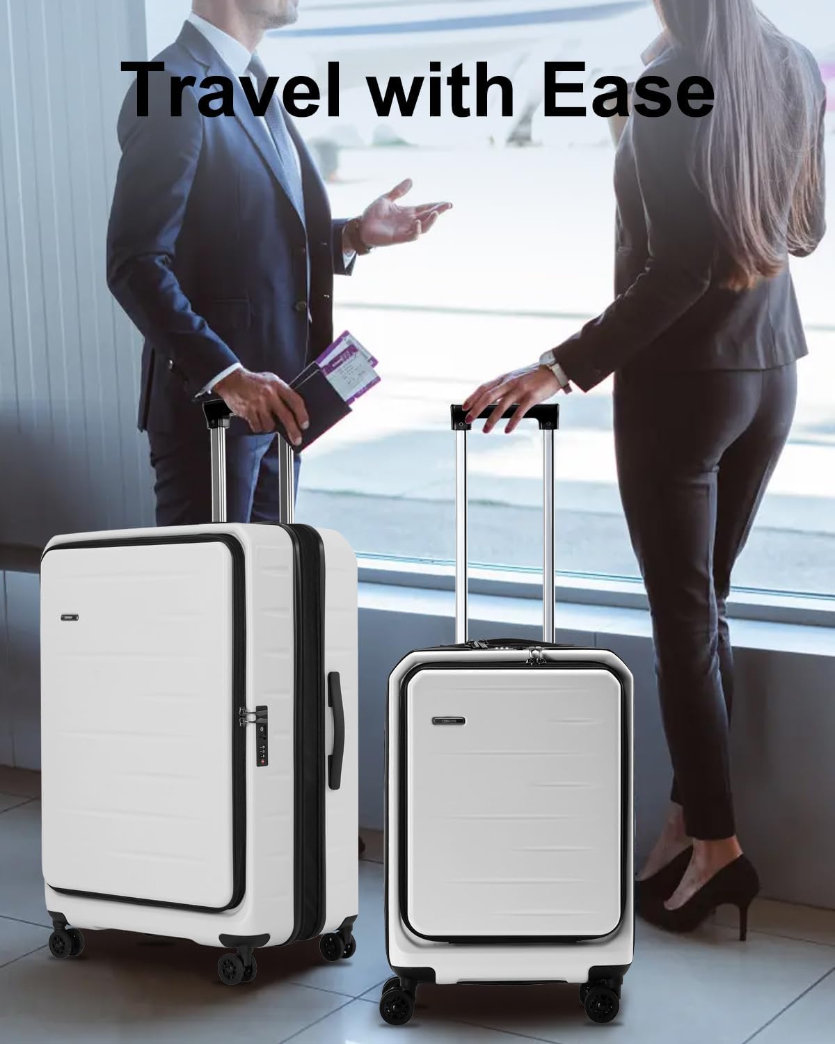 CENSIEN Luggage Sets 2 Pieces, 20 Inch Carry On Luggage and Expandable 28 Inch Checked Luggage with Spinner Wheels, Lightweight ABS+PC Hard Shell Suitcase with Front Opening, TSA Lock (White, 20/28)