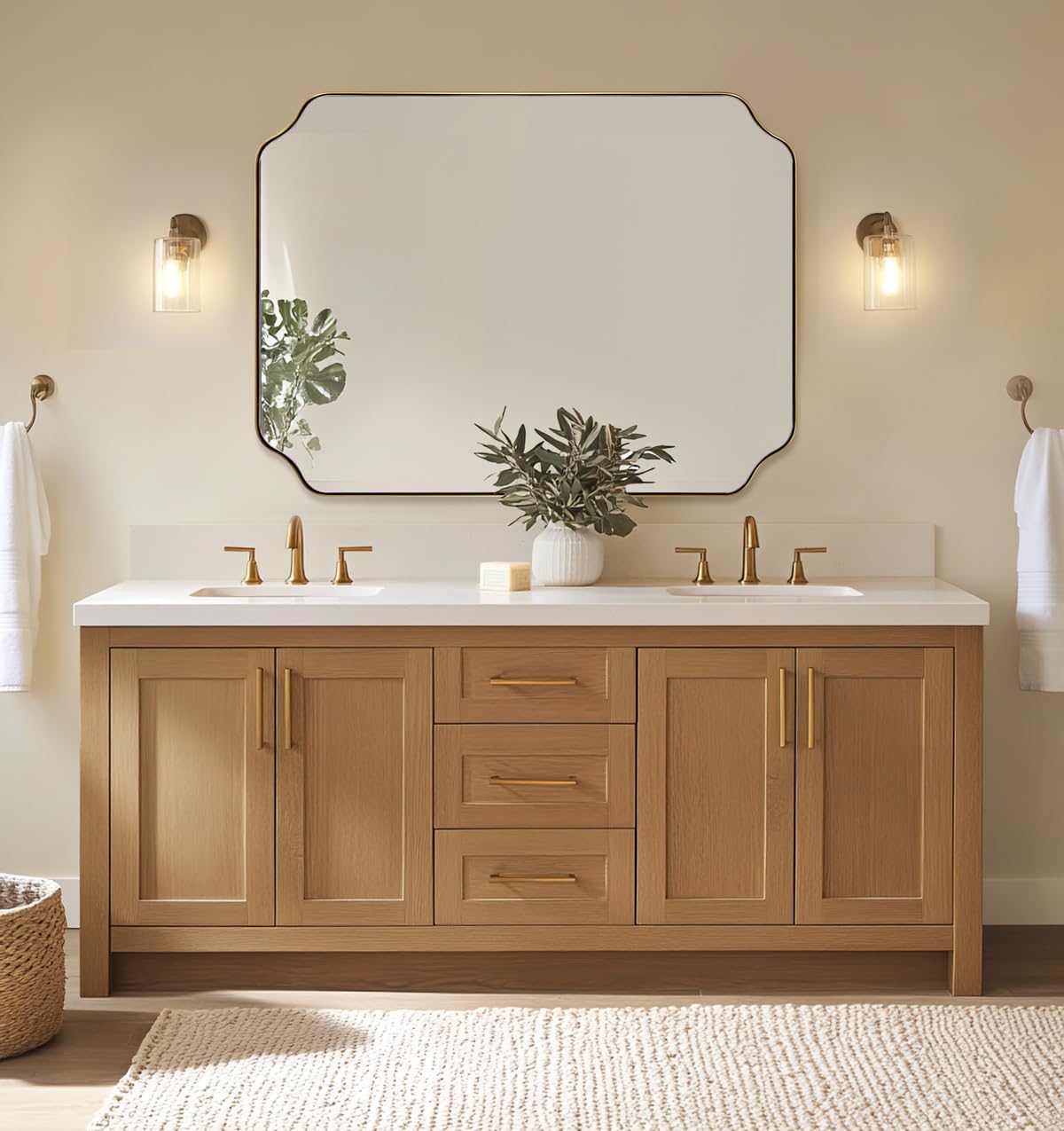 ANDY STAR 30'x40' Gold Bathroom Mirror, Large Scalloped Wall Mirror, Brushed Brass Mirror in Anti-Rust Stainless Steel Metal, Unique Rectangle Shape Decorative for Bathroom, Living Room, Entryway