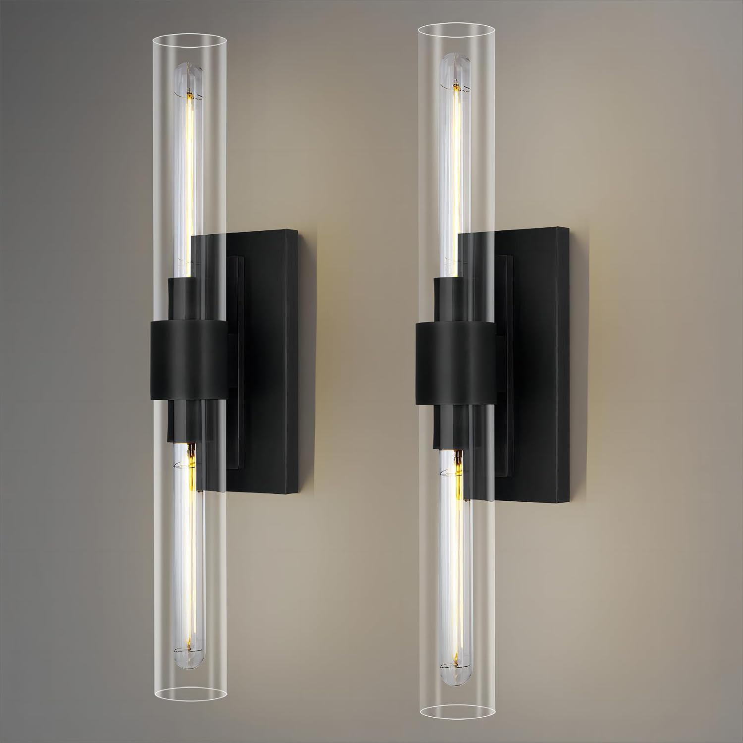 Black Wall Sconces, 22.8' Bathroom Sconces, Sconces Wall Lighting 2-Light, Bronze Wall Sconces Set of Two, Vanity Lights Tube Sconce, Glass Wall Sconce for Living Room, Bedroom, Hallway