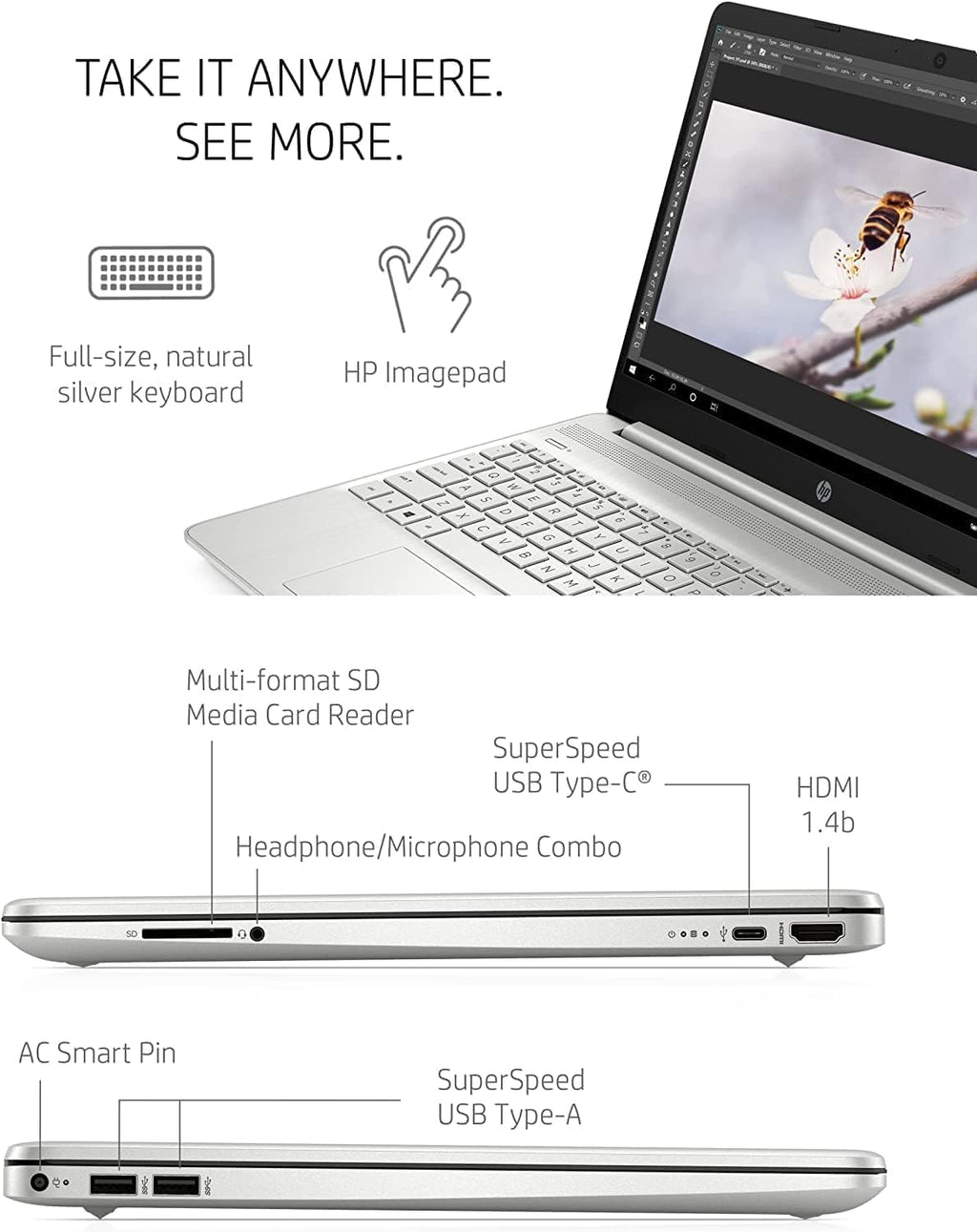 HP 15 15.6' Full HD Business Laptop Computer[Windows 11 Pro], Intel Core i5-1135G7 (up to 4.2 GHz), 8 GB DDR4 RAM, 256 GB PCIe SSD, Iris Xe Graphics, Numeric Pad, Wi-Fi 6, HDMI, Type-C, w/Hub