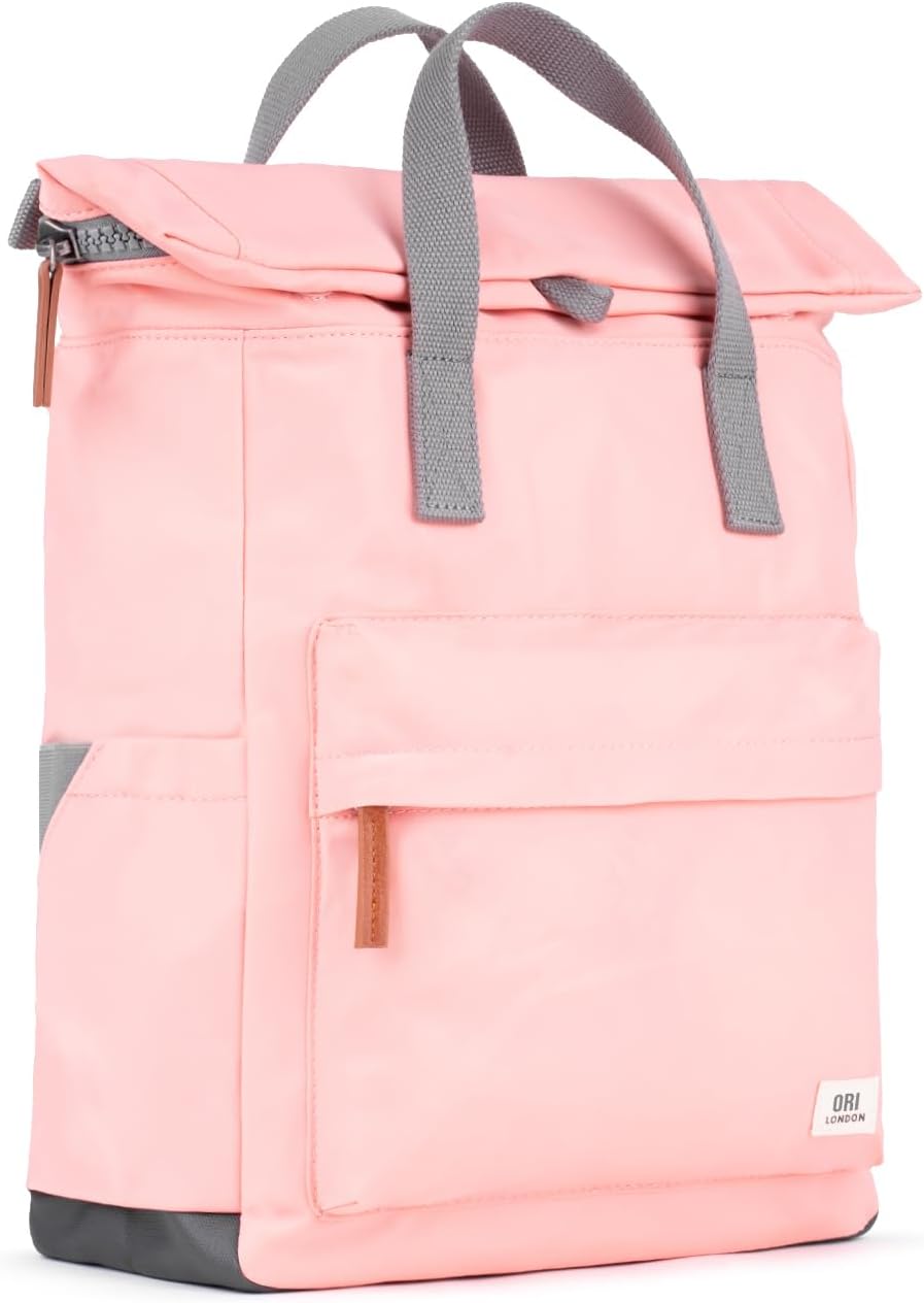 ORI LONDON Travel Backpack - Medium Nylon Rolltop Backpack for Men & Women with Multiple Pockets for Laptop, Phone, Keys, Wallet, Bottles - The Canfield, Punch, 16.5x11.8x4.7'