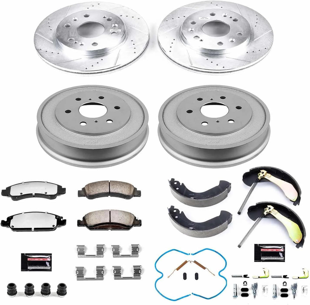 PowerStop Front & Rear Brake Kit For Chevrolet Silverado 1500 2007-08 |GMC Sierra 1500 2007-08 - Truck & Tow Carbon Fiber Ceramic Brake Pads + Drilled & Slotted Rotors Upgrade, K15238DK-36