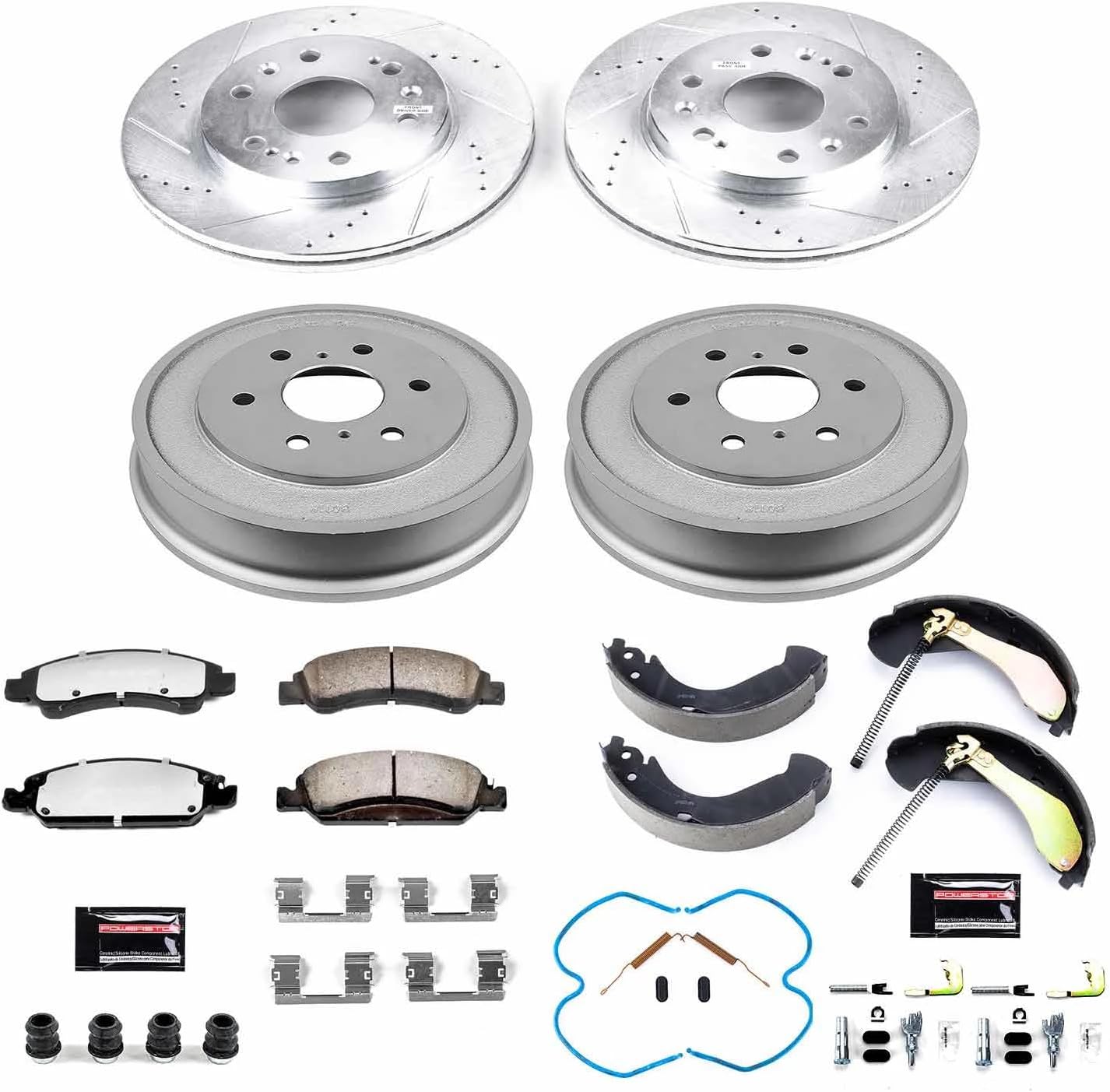 PowerStop Front & Rear Brake Kit For Chevrolet Silverado 1500 2007-08 |GMC Sierra 1500 2007-08 - Truck & Tow Carbon Fiber Ceramic Brake Pads + Drilled & Slotted Rotors Upgrade, K15238DK-36