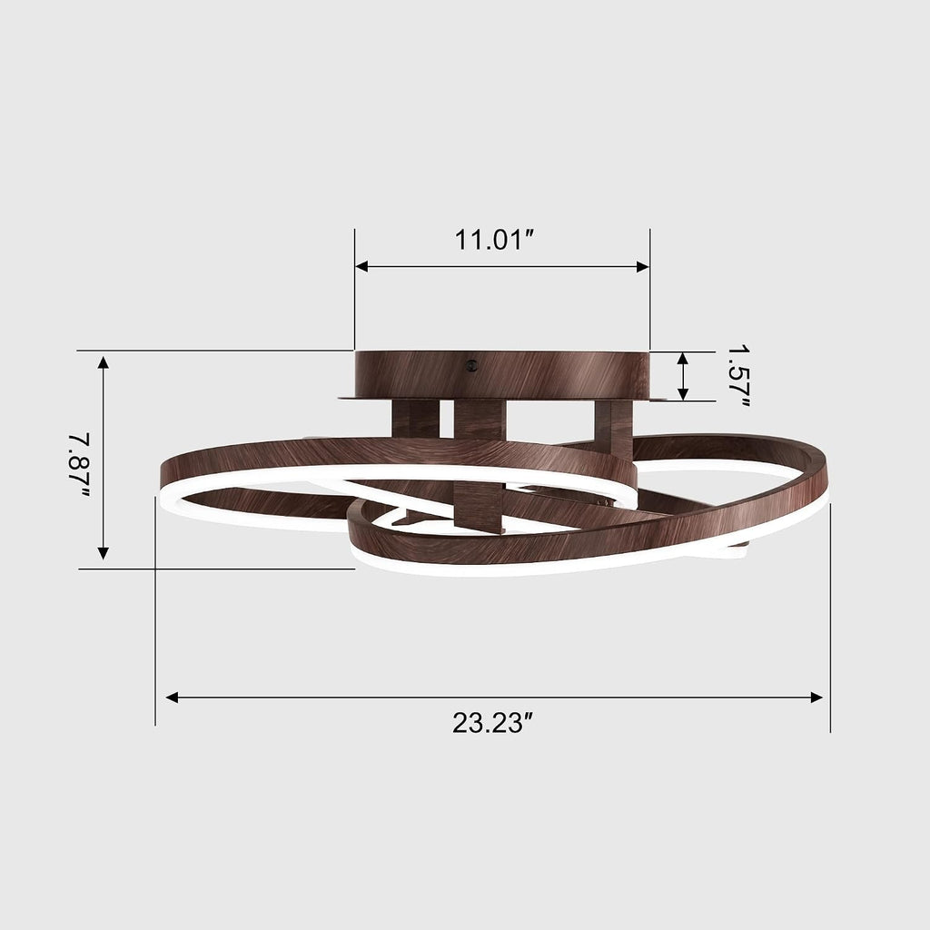 Maxax 23.5' Led Ceiling Light Fixture, Modern 3 Rings Flush Mount Chandelier, Close to Ceiling Lamp for Bedroom Living Room Dining Room Kitchen, ETL Listed, Walnut Color