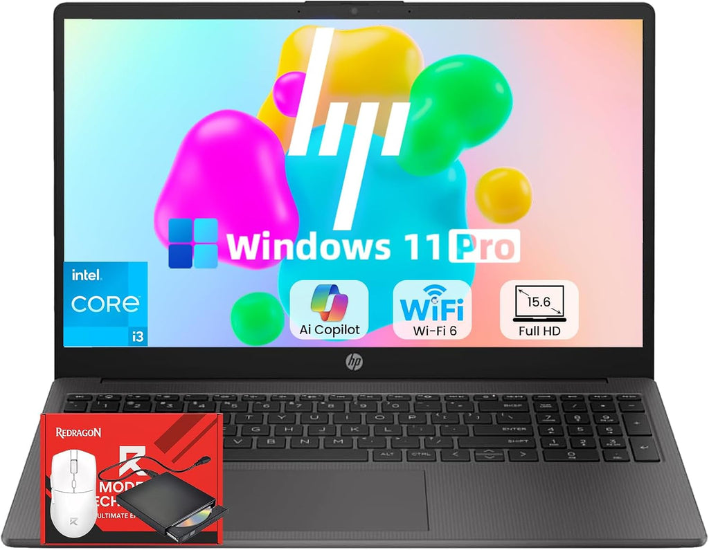 HP 250R-G9 Flagship Business Laptop - w/AI Copilot & Free CD/DVD Drive - 15.6' Full HD - i3 1315U (Beat Intel i5-1235U) - Wi-Fi 6 -Win 11 Pro w/w/Redragon Bundle (32GB RAM | 1TB SSD)