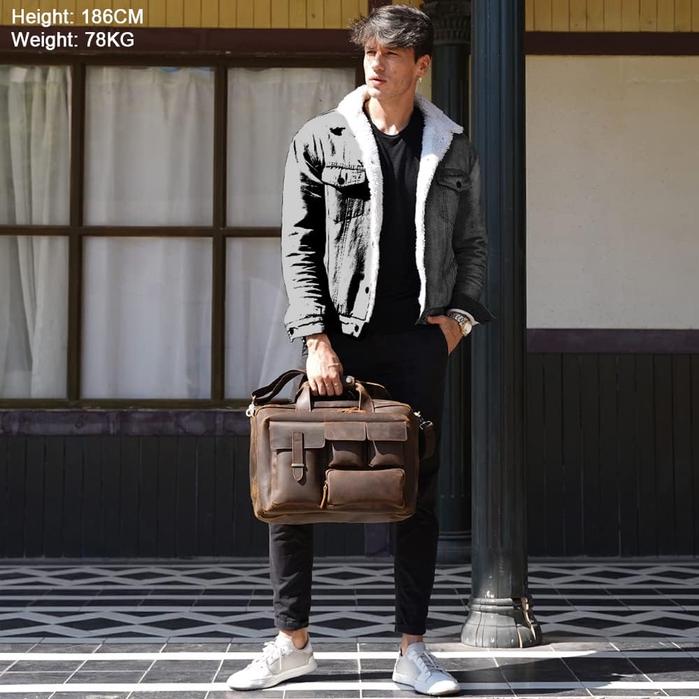 TIDING Full Grain Leather Briefcase For Men 17 Inch Laptop Case Business Travel Office Messenger Shoulder Bag
