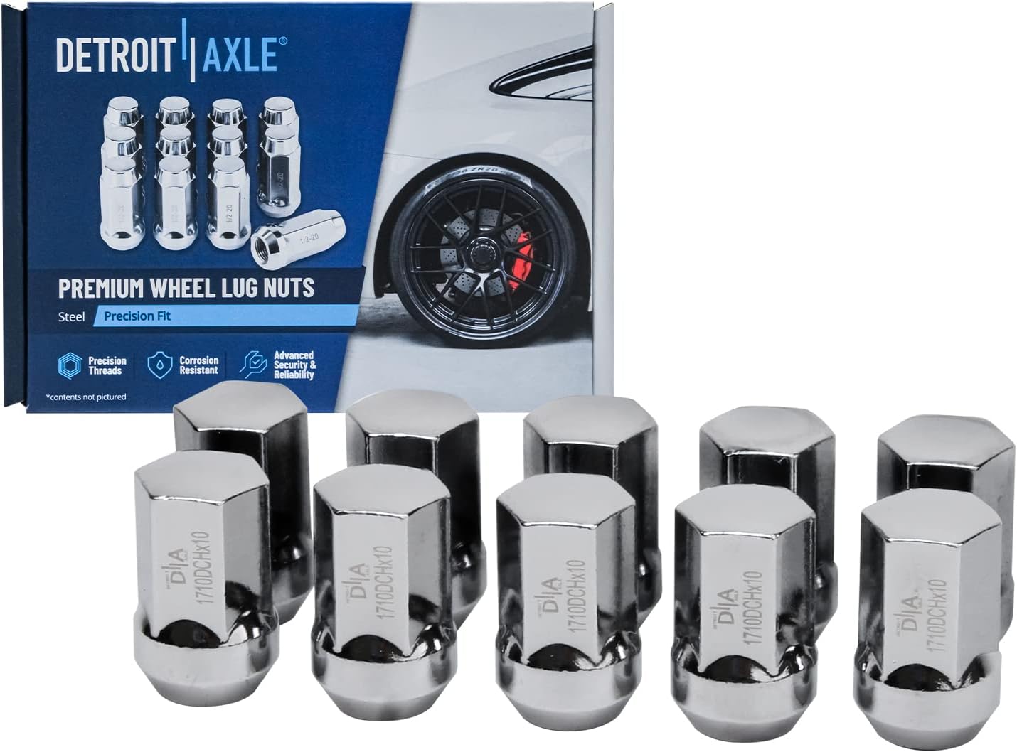 Detroit Axle - Front Brake Kit Wheel Lug Nuts for 2006-2009 Dodge Ram 1500 [5 Lugs], Disc Brake Rotors Brakes Pads Wheel Lug Nuts 2007 2008 Replacement