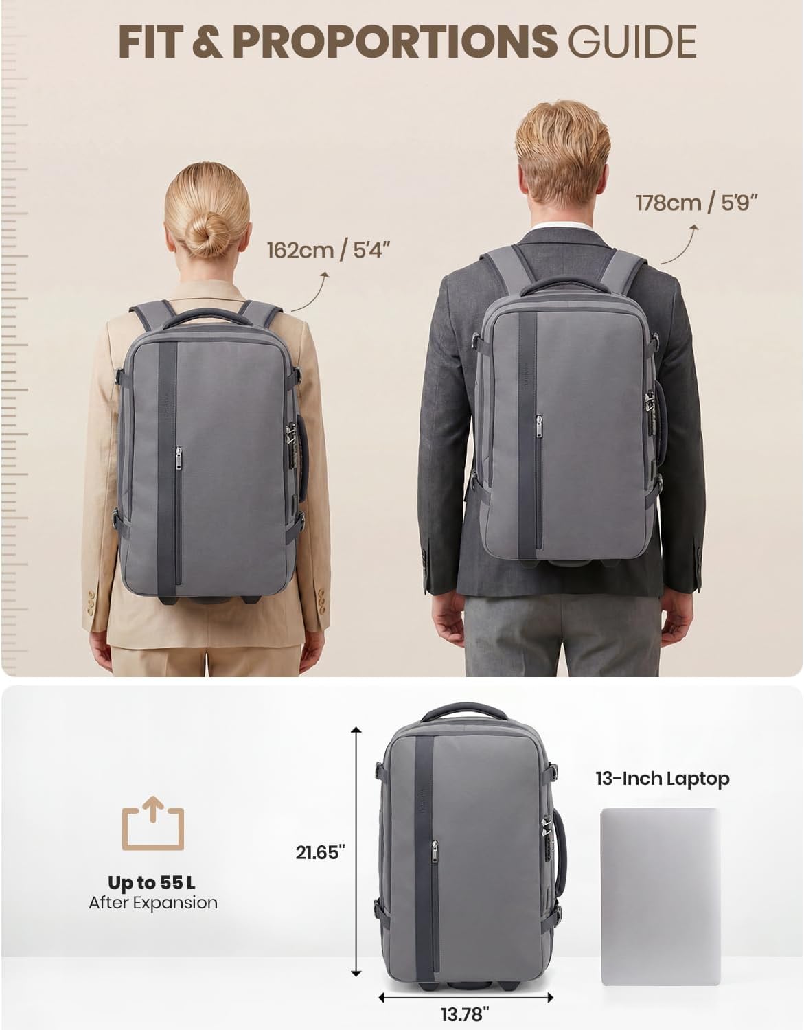 Fanwoli Rolling Vacuum Backpack Travel with One-Button Compression, Expandable Carry-On Suitcase Luggage, Approved TSA Lock & Water-Proof Laptop Compartment for Outdoor/Family/Business Trips
