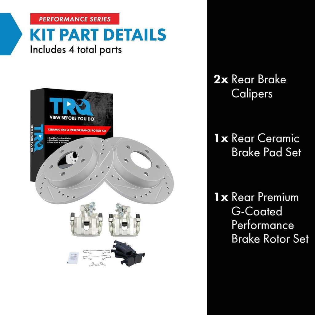 TRQ Performance Rear Brake Pad and Rotor Set Ceramic Solid Rotors Calipers Compatible with 2009-2013 Mazda 3
