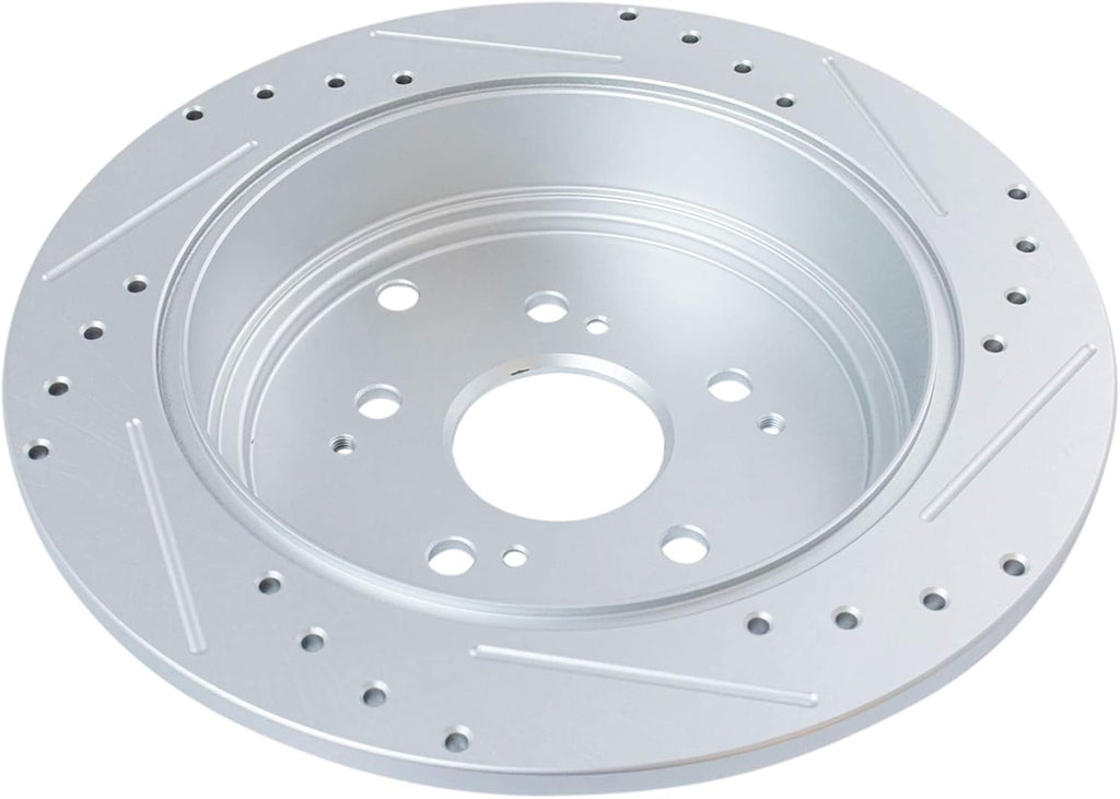 TRQ Performance Rear Brake Pad and Rotor Set Ceramic Slotted Drilled Coated Rotors Calipers Compatible with 2001-2006 Acura MDX 2003-2008 Honda Pilot