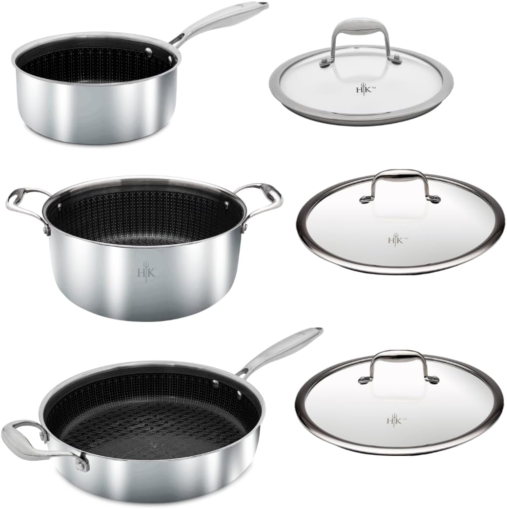6-Piece Hybrid Pot & Lid Cookware Set, Tri-Clad Stainless Steel & PFAS-Free Ceramic Nonstick, Metal Utensil Safe, All Cooktops & Oven Safe - 6 Pcs Pot + Lids Set
