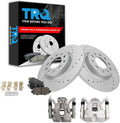 TRQ Performance Rear Brake Pad and Rotor Set Ceramic Solid Coated Rotors Calipers Compatible with 2015-2017 Chrysler 200 2016-2020 Jeep Cherokee