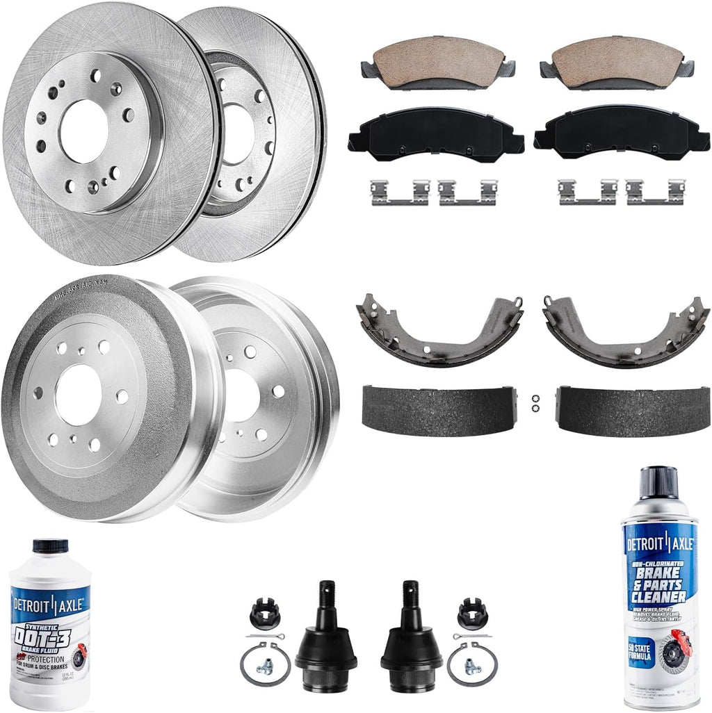 Detroit Axle - Brake Kit for 2009-2013 Chevy GMC Silverado Sierra 1500 Front Disc Brake Rotors Ceramic Brakes Pads Rear Brake Drums Brake Shoes Ball Joints 2010 2011 2012 Replacement