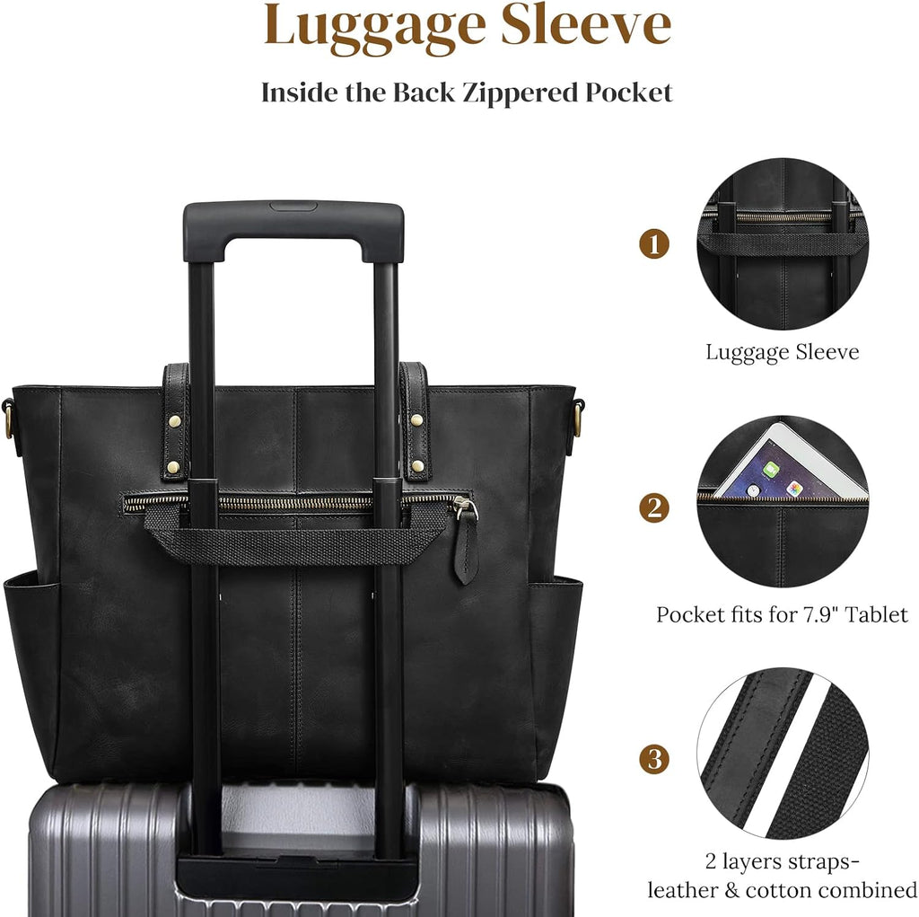 S-ZONE Women Genuine Leather Tote Bag Large Shoulder Purse Vintage Crossbody Work Handbag