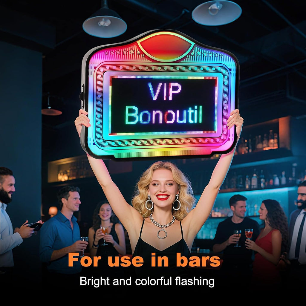 Double Sided LED Bottle Service Sign ，VIP Alphabet Bottle Monitor with 2 Sets of Letters, App Programmable Acrylic Handheld Light Box, RGB Color Changing & Scrolling Message, Dual-Side Visible for Bars, Clubs, Parties.