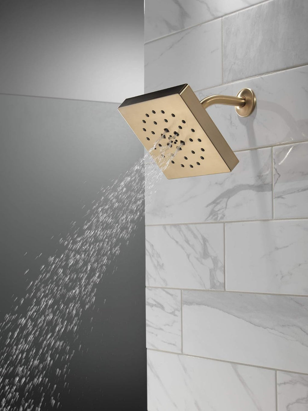 Delta 4-Setting Brushed Gold Shower Head with H2Okinetic Spray, 4 Inch Square Shower Head, Showerheads, 1.75 GPM Flow Rate, Champagne Bronze 52484-CZ