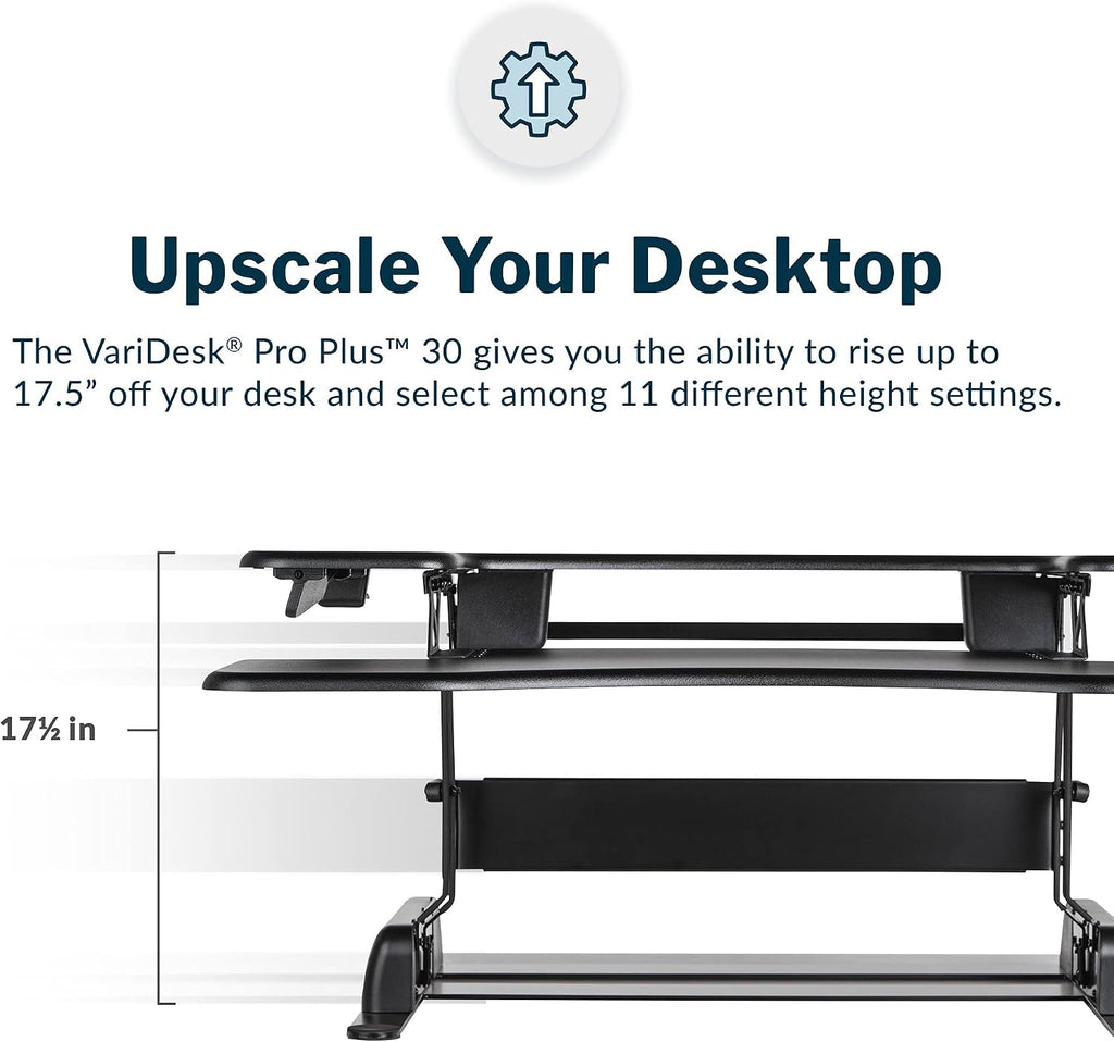 Vari VariDesk Pro Plus 30 Height Adjustable Standing Desk Converter for Home Office - Sit to Stand Desk with 11 Height Settings, Spring-Assisted Lift, and Weighted Base - Fully Assembled, Black