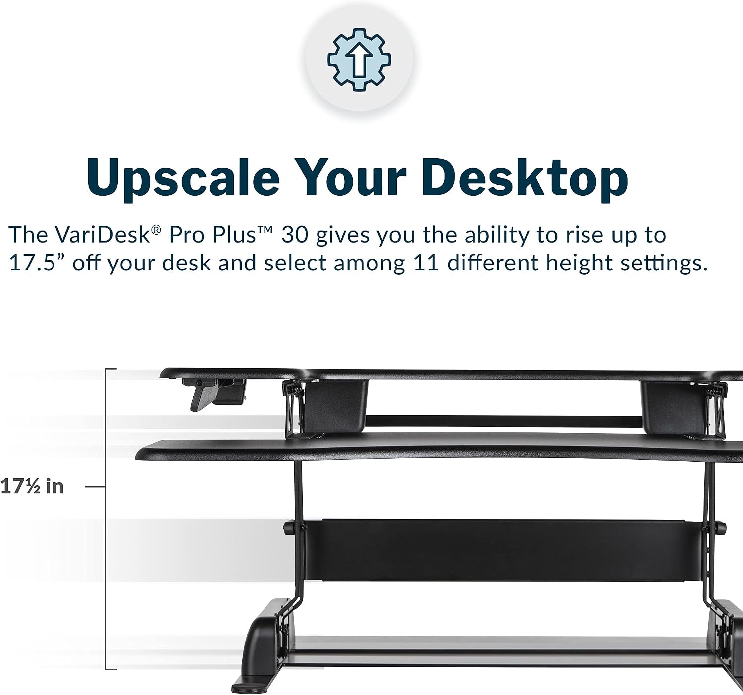 Vari VariDesk Pro Plus 30 Height Adjustable Standing Desk Converter for Home Office - Sit to Stand Desk with 11 Height Settings, Spring-Assisted Lift, and Weighted Base - Fully Assembled, Black