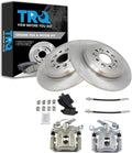 TRQ Rear Brake Pad and Rotor Set Ceramic Rotors Calipers Hoses Compatible with 2005-2007 Ford Five Hundred Freestyle Mercury Montego