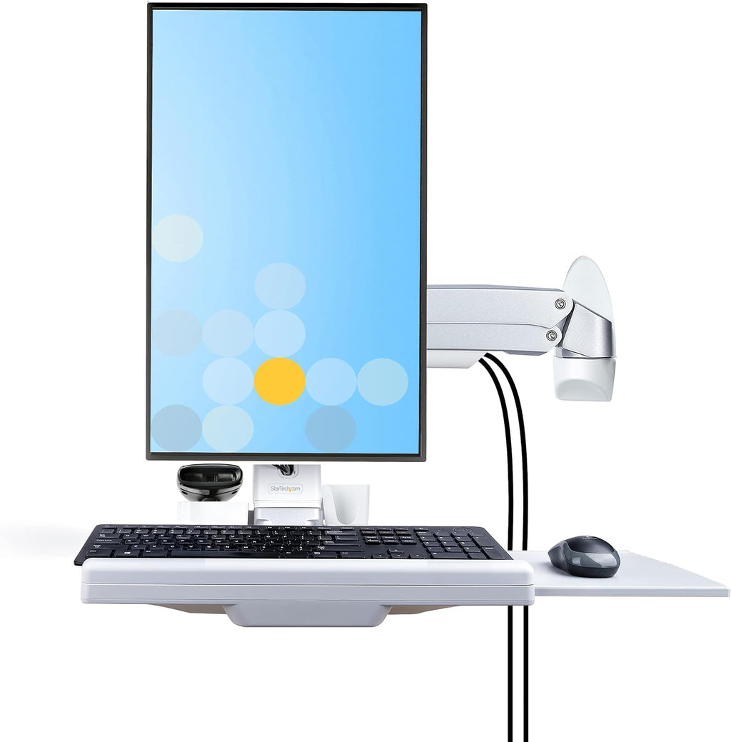 StarTech.com Wall Mount Workstation, Full Motion Sit Stand Desk w/Height Adjustable VESA Monitor Arm & Keyboard Tray, Ergonomic Wall Mounted Computer Workstation, Single Display, TAA