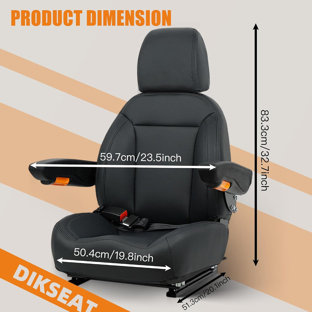 Universal Zero Turn Mower Seat,Forklift Tractor Seat with Safety Seatbelt,Micro Switch,Adjustable Backrest,Headrest Armrests Fits Zero Turn Seat Skid Steer Loader Dozer Telehandler(Black)