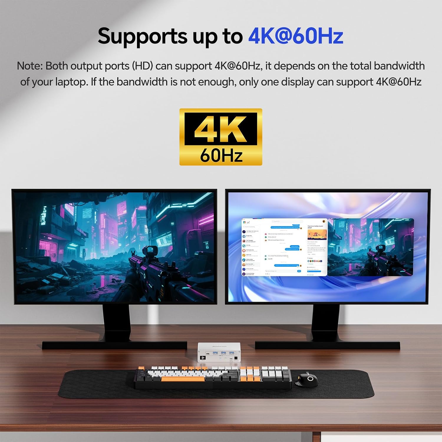 USB C KVM Switch 2 Monitors 2 Laptops,4K @60Hz MST Dual Monitor KVM Switch for 2 Computer, 100W PD and 1G Ethernet,Wired Remote Control and USB C Cables,Silver 11 cm