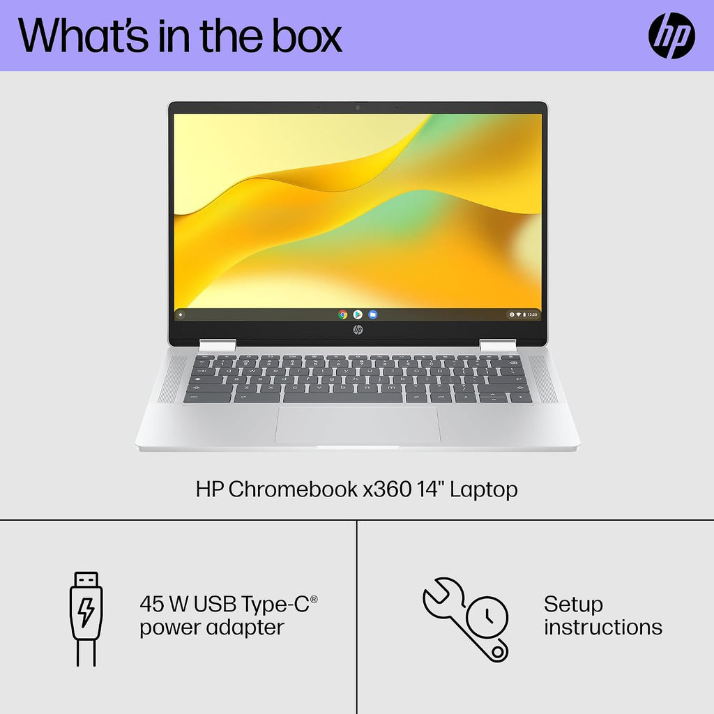 HP Chromebook x360 14 inch Laptop, HD Touchscreen, Intel Processor N100, 4 GB RAM, 64 GB eMMC, Intel UHD Graphics, Chrome OS, 14b-cd0000nr (2024) (Renewed)