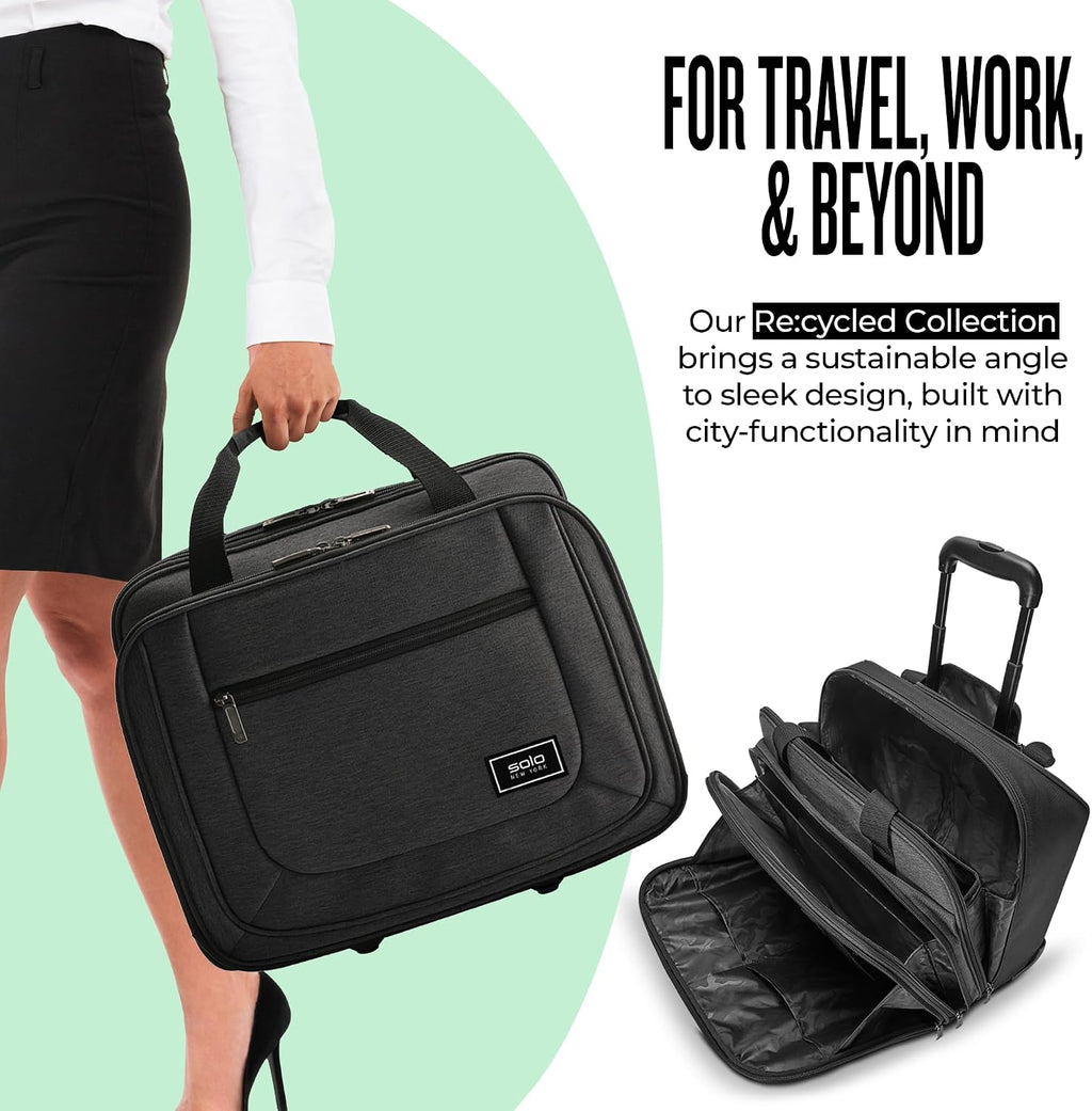 Solo New York Rolling Case with Wheels - Roller Laptop Bag, Wheeled Briefcase for Women & Men, Carry On Size for Travel, Fits 17.3' Computer - Bryant, Grey